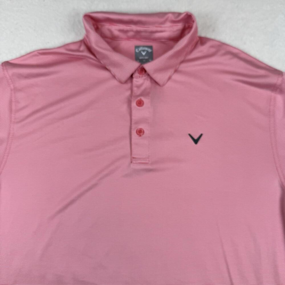 Callaway Polo Shirt Mens Size XL Pink Striped Opti-Dri Golf Stretch Performance